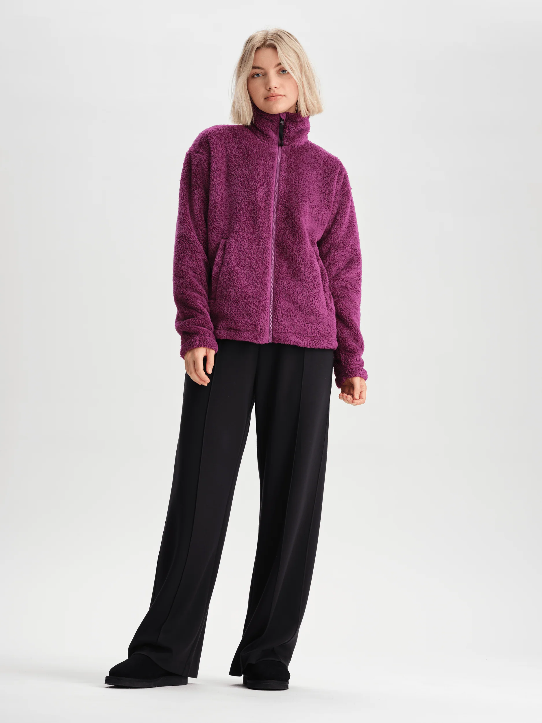 COZY PILE JACKET  DEEP MAGENTA - Image 3
