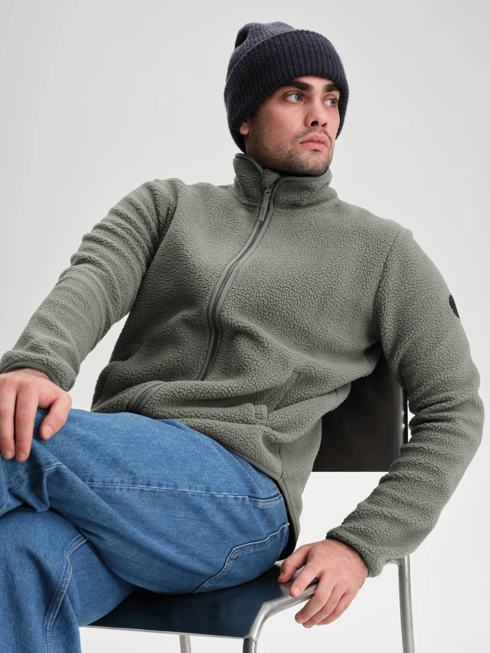 PILE ZIP SHIRT KHAKI GREY - Image 3
