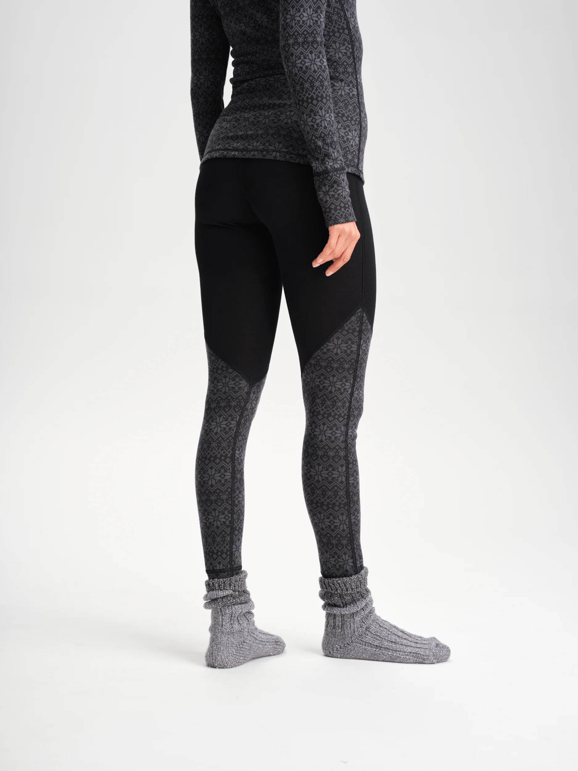 WOOL BASE LAYER PANT BLACK/GREY PATTERN WOMEN - Image 3