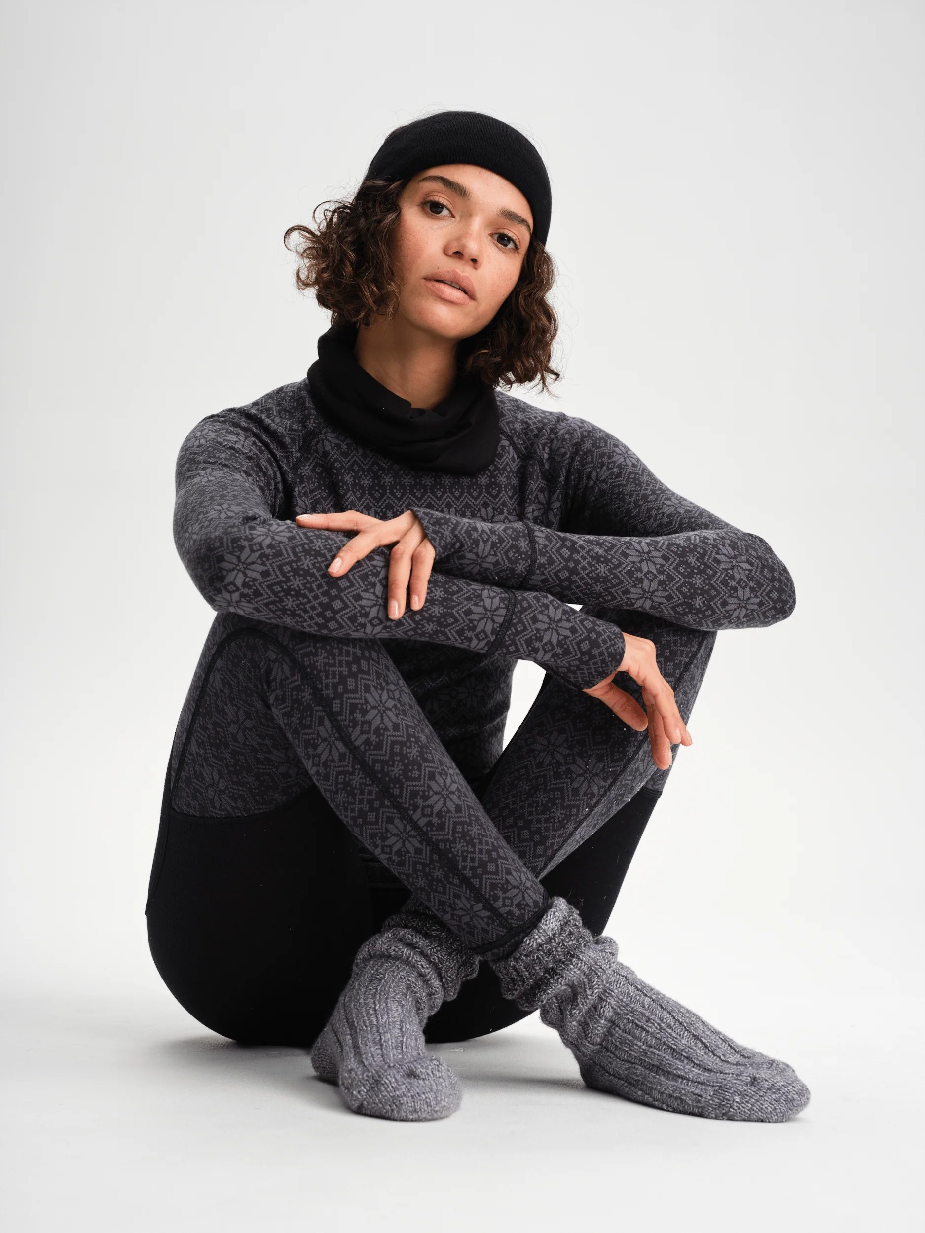 WOOL BASE LAYER PANT BLACK/GREY PATTERN WOMEN - Image 4