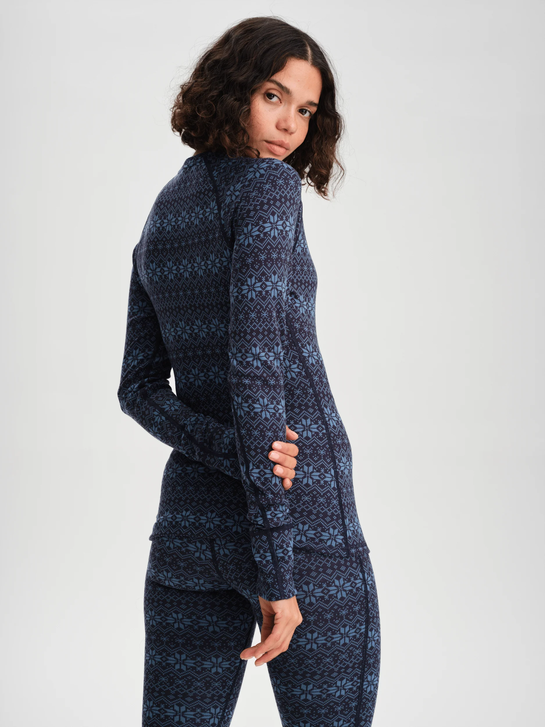 WOOL BASE LAYER SHIRT NAVY PATTERN WOMEN - Image 3